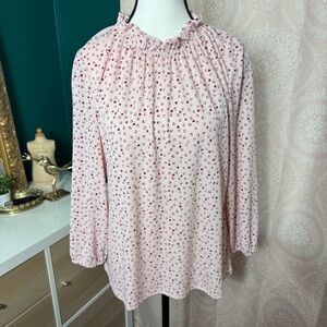 NWOT Adrianna Papell Pink w/ Red Hearts Ruffled Mock Neck